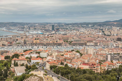 High angle view of townscape against sky