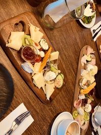 High angle view of meal served on table