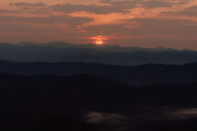 Scenic view of silhouette mountains against sky during sunset