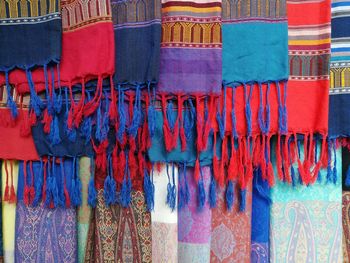 Colorful clothes hanging on clothesline