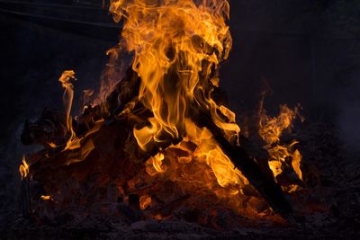 Close-up of bonfire at night