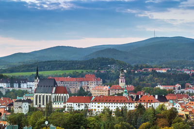 View of cesky krumlov from the hill, czech republic