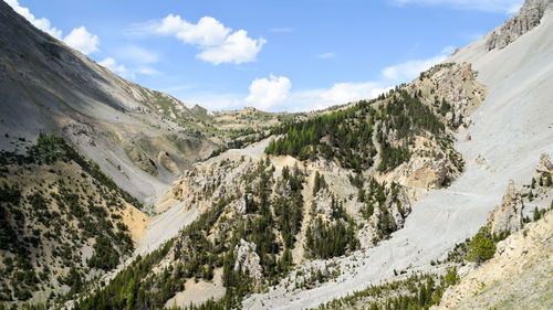 Panoramic view of mountain range against sky