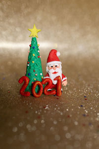 Close-up of christmas decoration on table