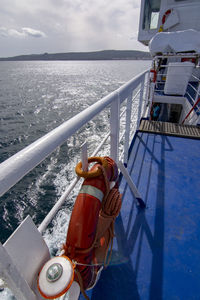 Nautical vessel on sea against sky