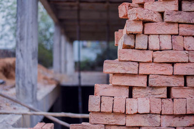 Close-up of stack of brick wall