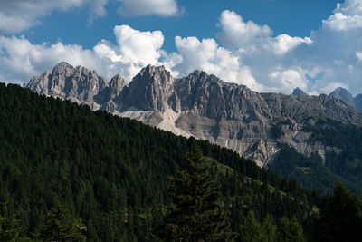 Scenic view of mountains against cloudy sky