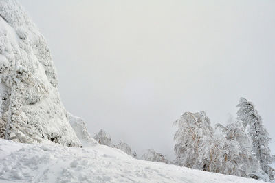 Snow covered mountain against clear sky