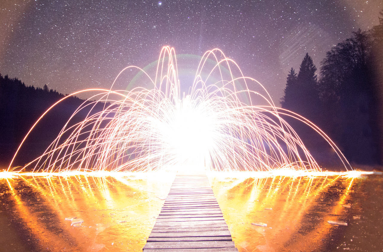 ILLUMINATED FIREWORK DISPLAY AT NIGHT