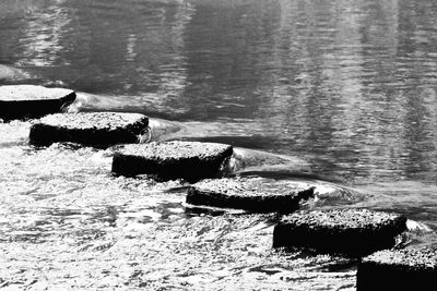 Close-up of rocks by lake