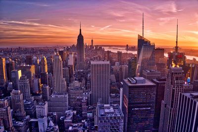 View of cityscape at sunset