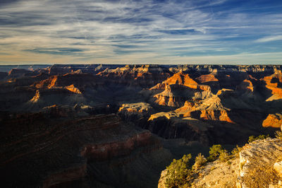 Aerial view of rock formations against sky