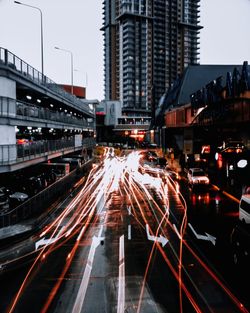 Light trails on city street at night