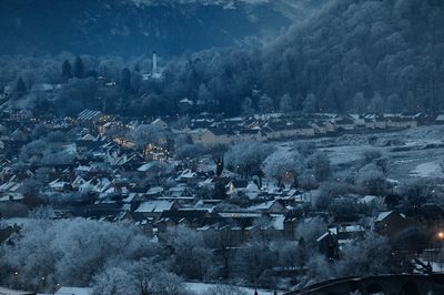 High angle view of cityscape during winter