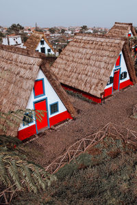 High angle view of hut on field