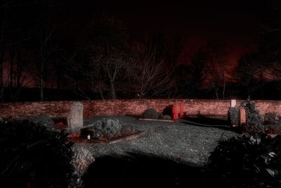 View of illuminated cemetery at night