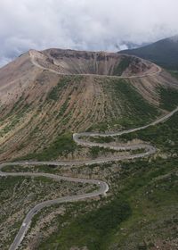 High angle view of mountain road against sky