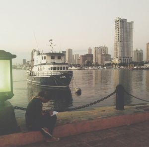 View of boats in river