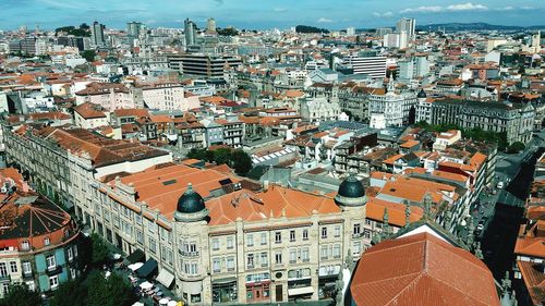 High angle view of cityscape against sky