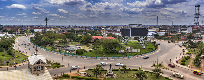 High angle view of street amidst buildings in city