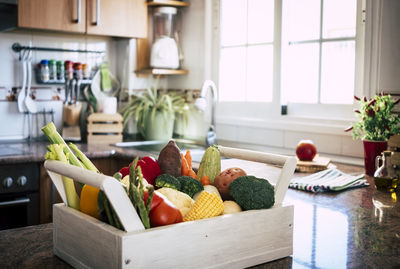 Fruits and vegetables on table at home