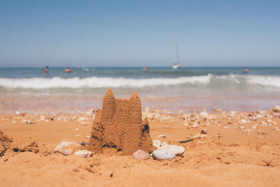 Scenic view of beach against clear sky