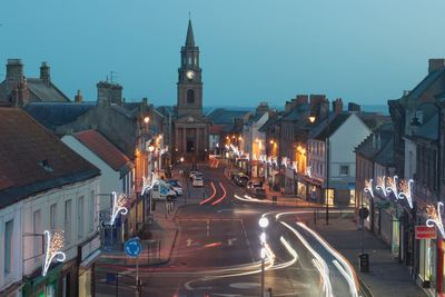 Light trails on road at night