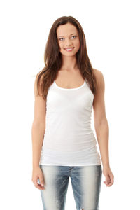 Portrait of a smiling young woman against white background