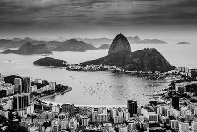 Panoramic view of city against cloudy sky