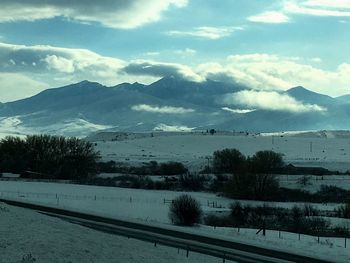 Scenic view of snowcapped mountains against sky