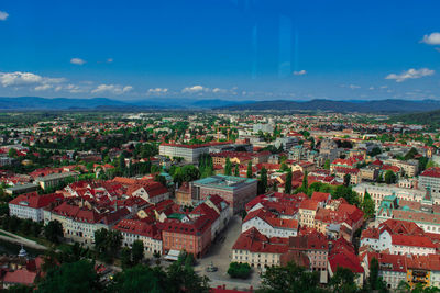 High angle view of townscape against sky