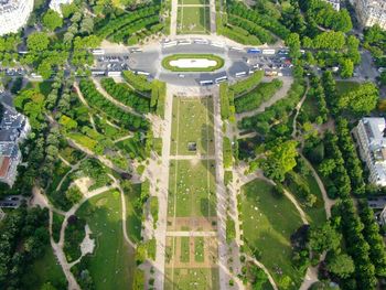 High angle view of trees in city against sky