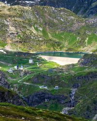 High angle view of lake by mountain