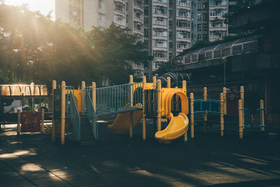 Yellow buildings in city