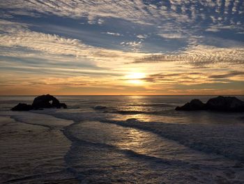 Scenic view of sea at sunset