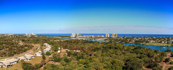 Aerial view of loxahatchee river from the jupiter inlet lighthouse in jupiter, florida.