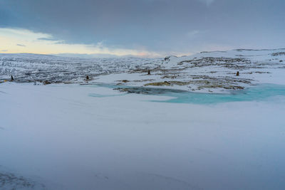 Scenic view of snow covered landscape against sky