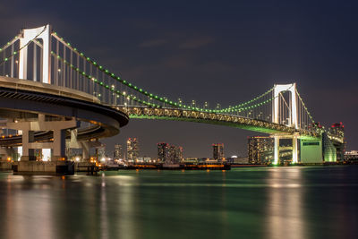 View of suspension bridge at night