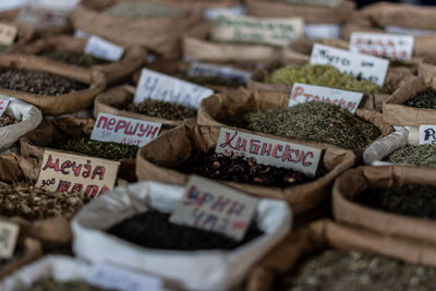 High angle view of food for sale