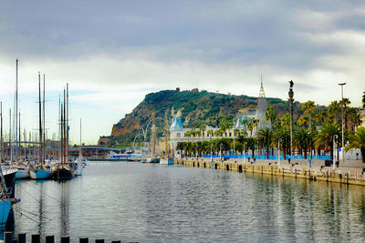 Boats moored in marina