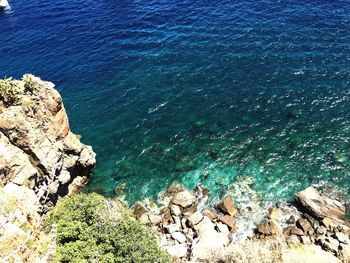 High angle view of rocks in sea