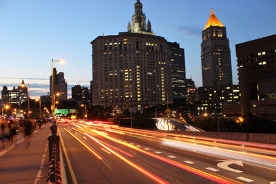 Light trails on city street