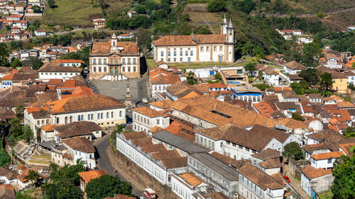 High angle view of buildings in city