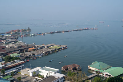 High angle view of boats in sea