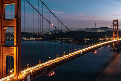 View of suspension bridge at night