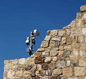 Modern video surveillance system on the old walls of the crusader fortress of karak