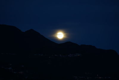 Scenic view of silhouette mountains against sky at night