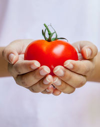 Close-up of woman hands holding tomato