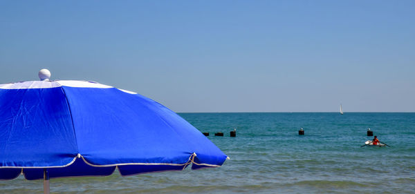 Scenic view of sea against clear blue sky