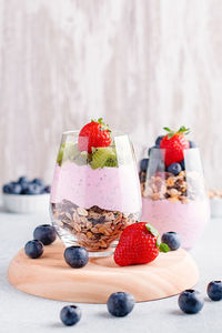 Close-up of strawberries on table